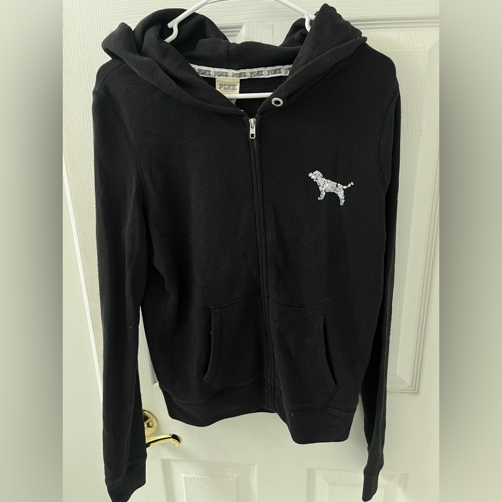 PINK Victoria’s Secret Black Zip-Up Hoodie - Picture 2 of 3